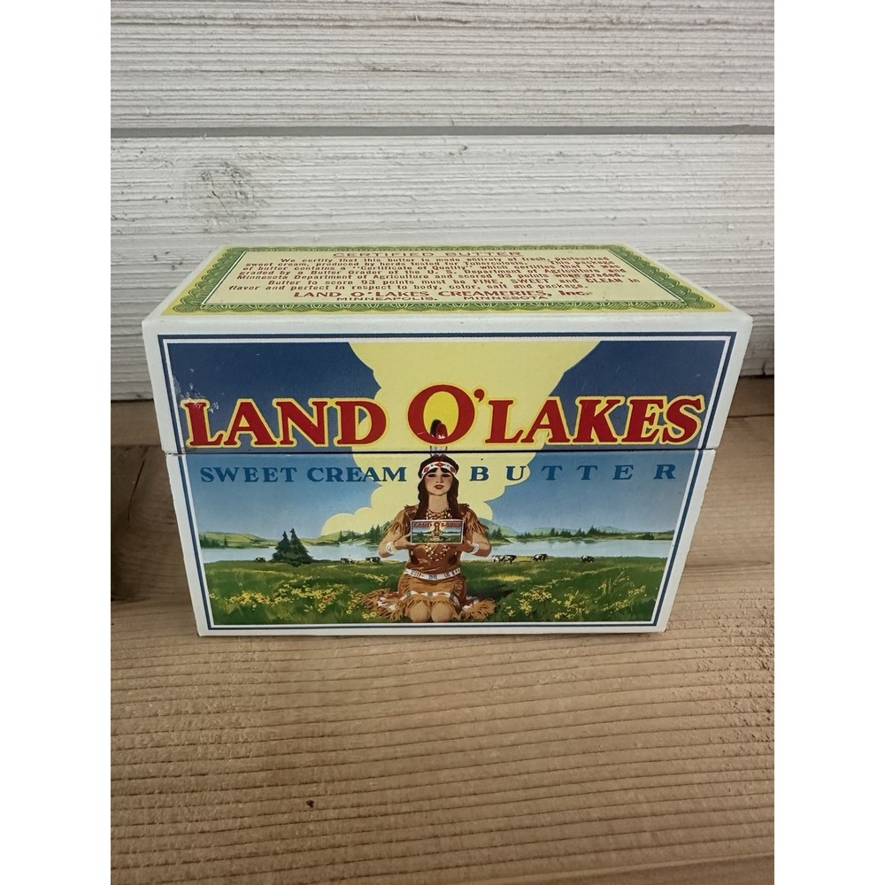 Vintage Land O Lakes Butter Metal Recipe Tin Box with Original & Written Cards